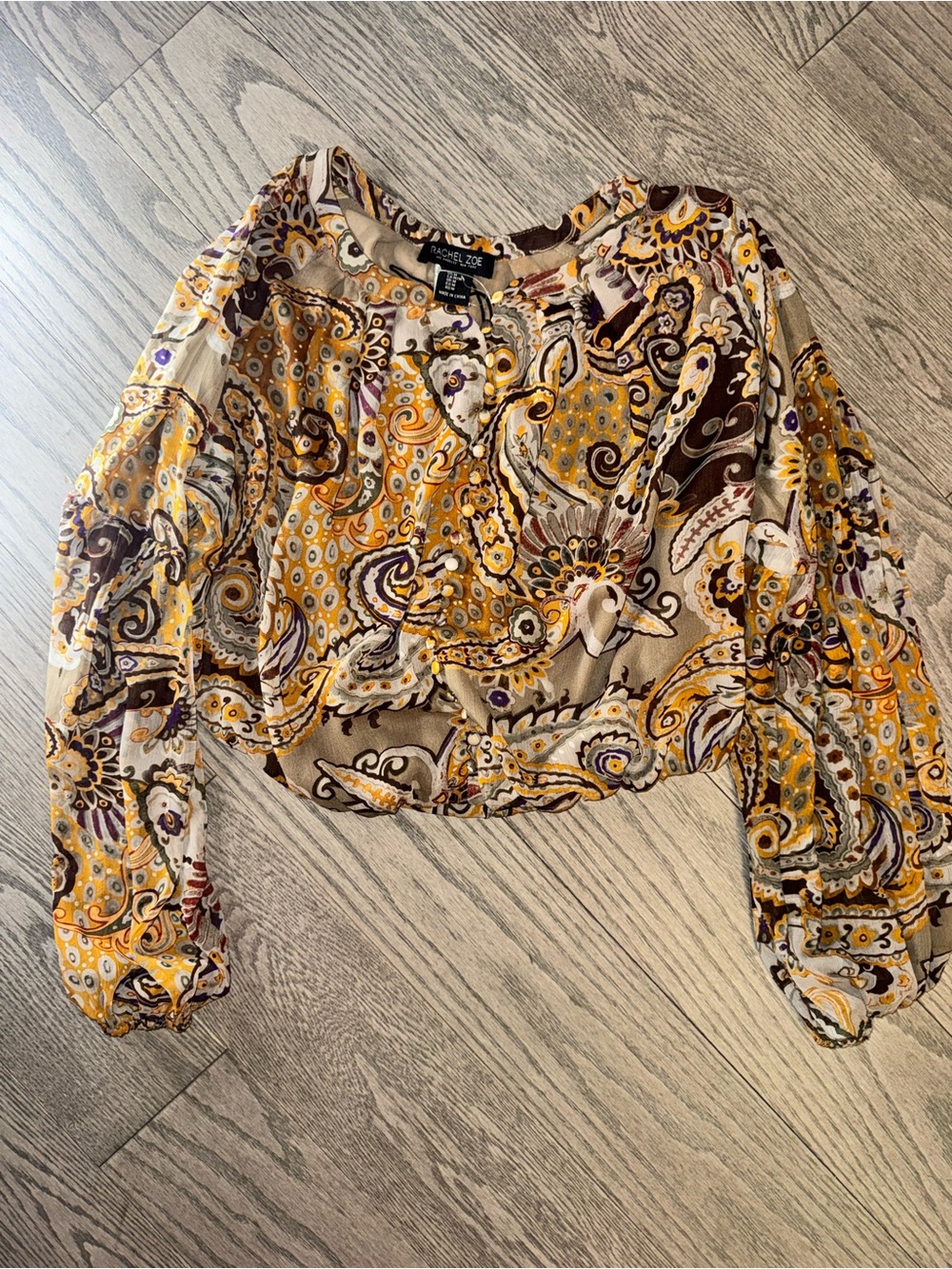 Rachel Zoe Yellow Paisley Long-Sleeve Crop Blouse